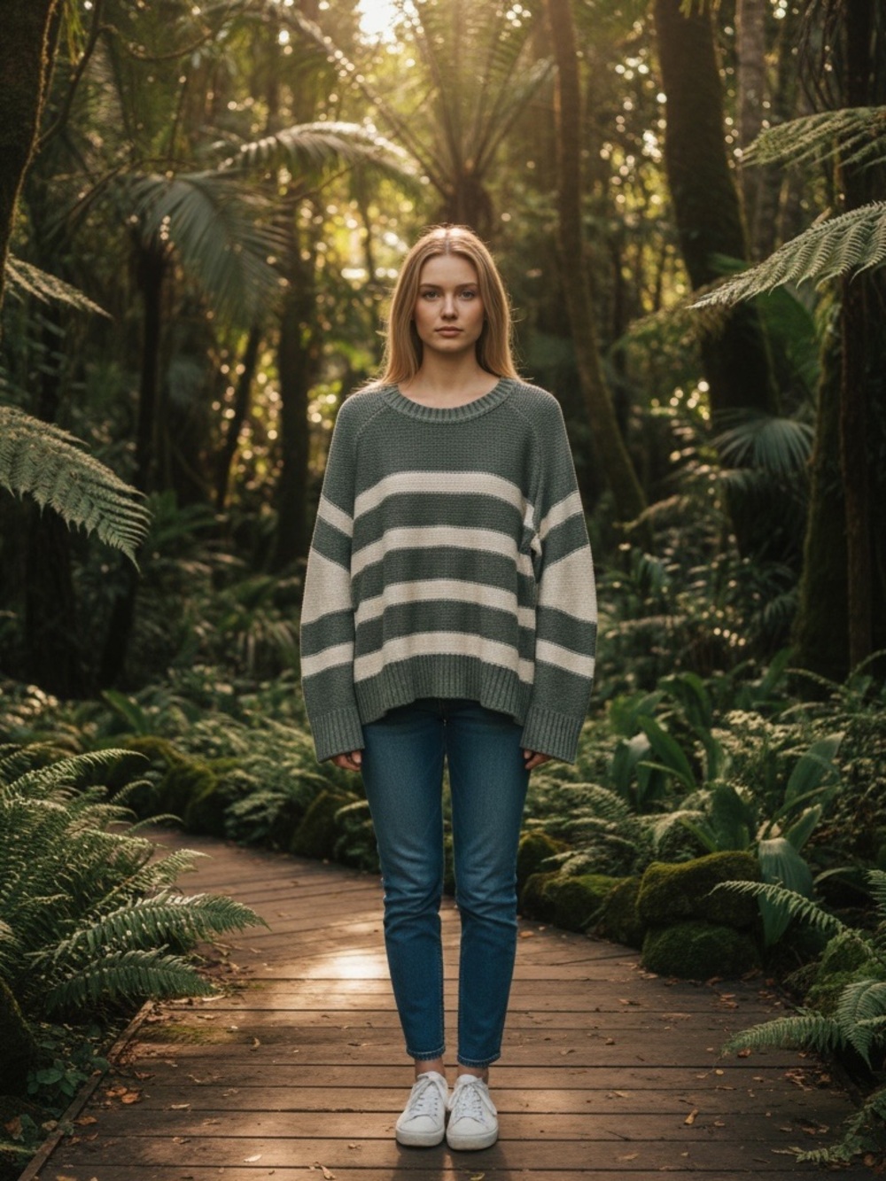 MARGARET O’LEARY Striped Sweater Green L